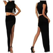 Comprar Polleras Largas Tubo Con Tajo Recorte + Crop Tops - Conjunto