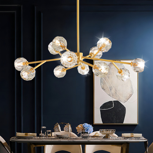 Lustre de vidro dourado Noxarte Sputnik com 12 luzes, C