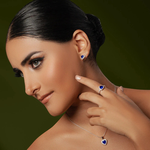 Arete Alma Azul Zafiro Corazón Plata 925 Rodio Vicari Joyas