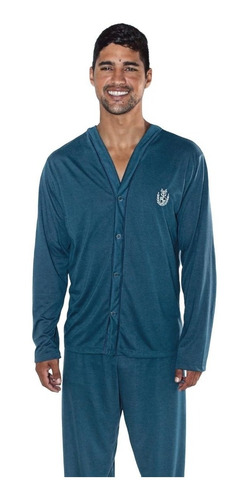 Imagem 6 de 8 de Kit 2 Pijama Manga Longa Botão Longo Aberto Adulto Masculino