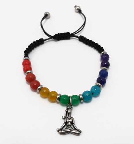 Pulsera 7 Chakras Piedras Naturales Ágatas Hilo Acero Yoga 