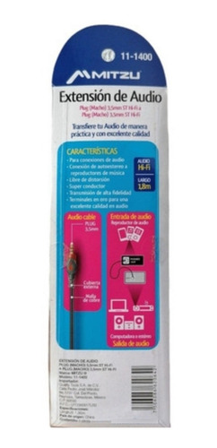 Imagen 2 de 3 de Cable Auxiliar Audio 3.5mm 1.8m + Cable Audio 3.5mm Rca 1.8m