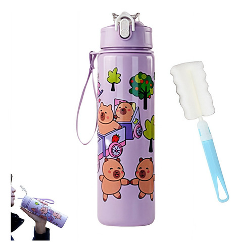 Cute Capybara Sports Water Cup + Cepillo Para Tazas