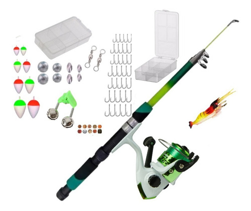 Kit Pesca Vara 1,60m + Molinete C/ Linha + Caixa Com 45 Iten