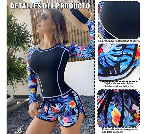 Traje De Baño De 2 Piezas Rash Guard Con Shorts Para Mujer