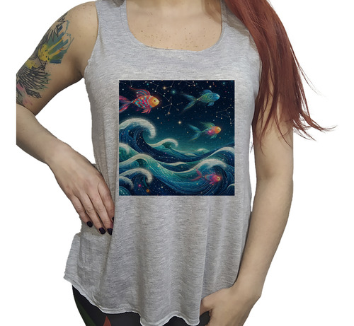 Musculosa Ac Dama Oceano Estrellado Pez Cosmo Universo M3