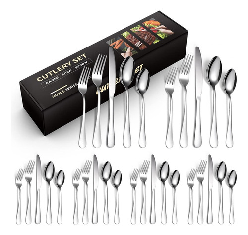 Juegos De Cubiertos Acero Inoxidable 30 Pzs Estampado Plata