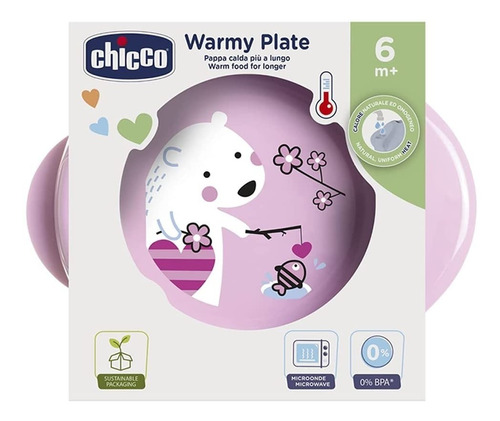Plato Térmico Chicco Warmy Plate 6m+ Rosa  - Bemar Babys