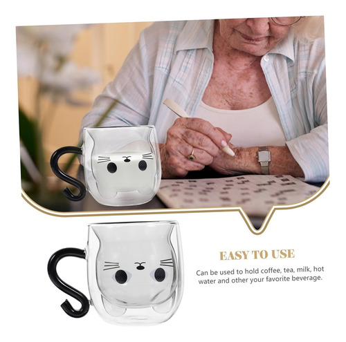 Caneca De Vidro Com Parede Dupla E Design De Gato-para Café