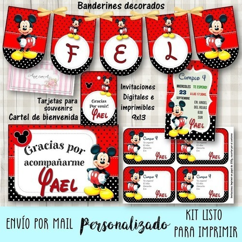 Kit Imprimible Mickey Mouse Mod.2 Deco Y Candy Bar Cumple