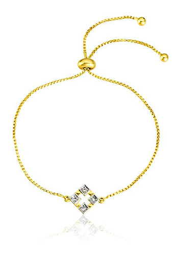 Pulseira Pingente Ao Quadrado Banhada Em Ouro Amarelo 18 K -