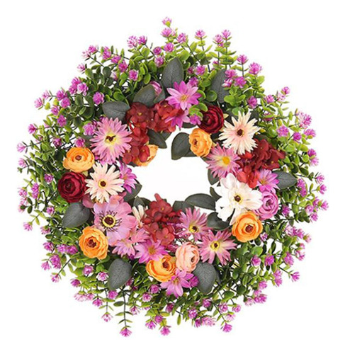Corona De Primavera Y Verano Para Puerta De Entrada, Redonda