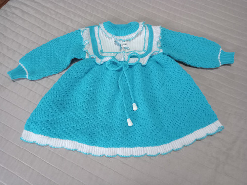 Vestido D Bebé Tejido Celeste Y Blanco Talle 12/18 Meses Exc