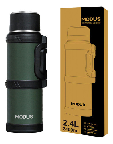 Modus Garrafa Térmica Para Água e Café Inox Parede Dupla Isolada Bebidas Quentes E Frias 2400ml Cor Verde