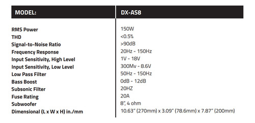 Subwoofer Amplificado Db Drive 8 150 W Rms 4 Ohms Clase Ab Negro