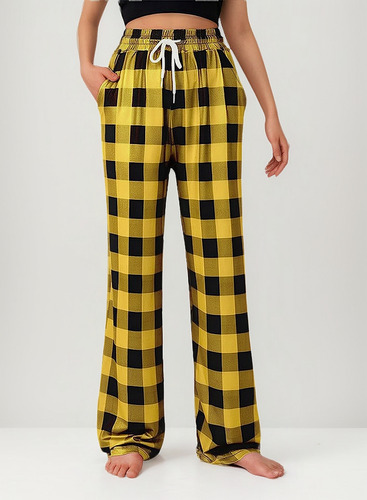 2025 Pantalones De Pijama Elásticos A Cuadros Con Cordones