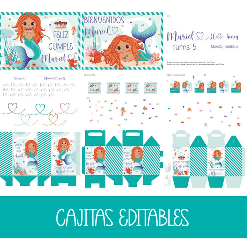 La Sirenita Kit Imprimible Candy Cajitas Invitacion Editable