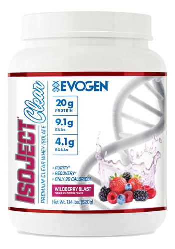 Proteina Aislada Evogen Isoject Clear Whey 20 Serv Sabor Wildberry Blast