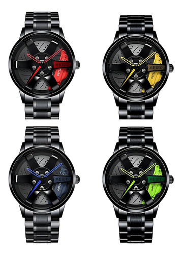 Reloj Llanta Rojo Con Caliper Meibo Malla Negro