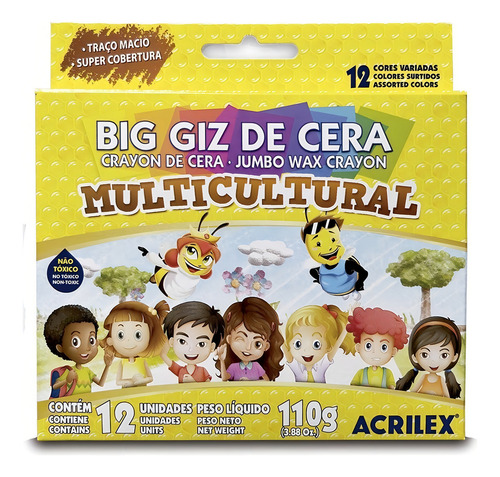 Big Giz De Cera Acrilex Multicultural C/12 Cores 110g