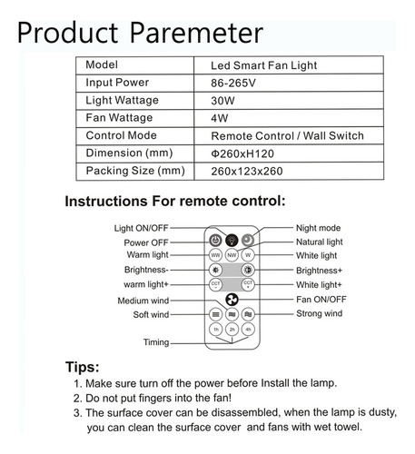 Ventilador De Techo De 30w Con Lámpara De Iluminación E27