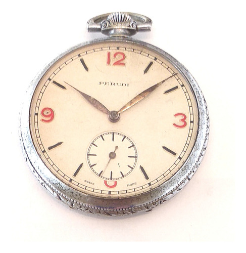 Reloj De Bolsillo Perudi, Funcionando Controlado Metal Suizo Plateado (Usado)