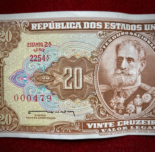 Billete 20 Cruzeiros Brasil 1962 Pick 178 A.1 Núm Bajo (Usado)