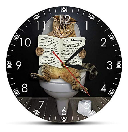 Gatito Gato En El Baño Con Periódico Dormitorio Reloj De Par