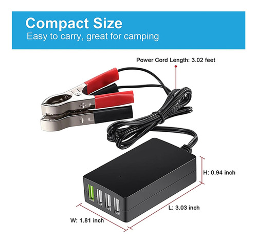 Dc Portátil Com Clipe De Bateria, Placa Usb De 4 Portas De 1