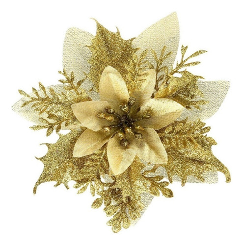 . 12 Flores Artificiales De Árbol De Navidad Con Purpurina,