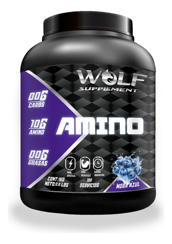 Aminoácidos En Polvo Wolf 1 Kg Varios Sabores 100 Servis Mora Azul