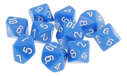10pcs 10 Dados Eided Dados D10 Polyhedral Para Las Azul