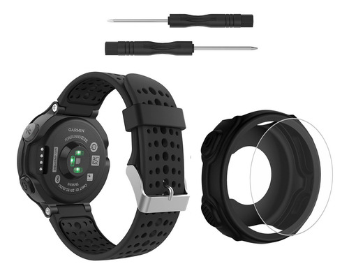 Kit 4 Pulseiras Para Garmin 235 + 2 Peliculas + 1 Capa Case Cor Preta Fora - Preta Dentro