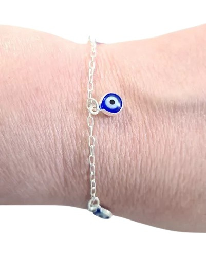 Pulseira Pingentes Olhos Gregos Prata Maciça S925 Murano