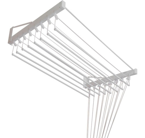Varal Individual De Parede 100cm Com 08 Varetas Em Alumínio Cor Branco