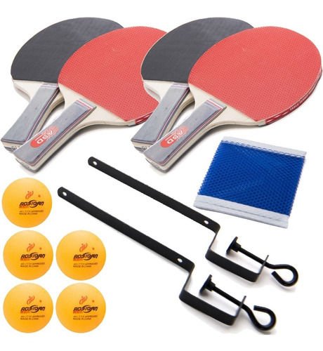 Kit Ping Pong Tênis D Mesa 4 Raquetes + 5 Bolinha + 1 Rede