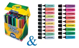 100 Plumones Crayola Super Tips + Stabilo Boss 19 Original