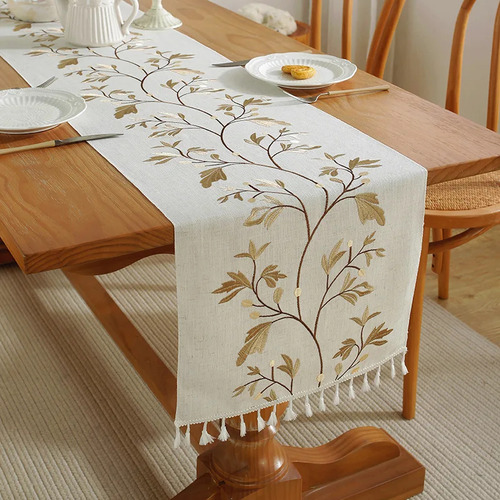 Mantel De Algodón Y Lino Con Borla Para Mesa