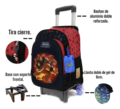 Kit Mochila Lonchera Lapicera Con Ruedas Chenson Bouxer Negro Mochila Lonchera