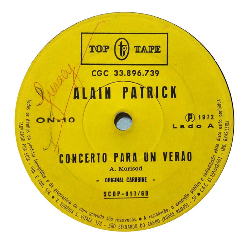 Imagem 5 de 10 de Alain Patrick Compacto 1972 Concerto Para Um Verão