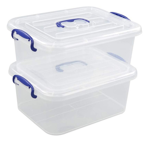 Caja Transparente Con Mango Azul Marino Para Almacenamiento