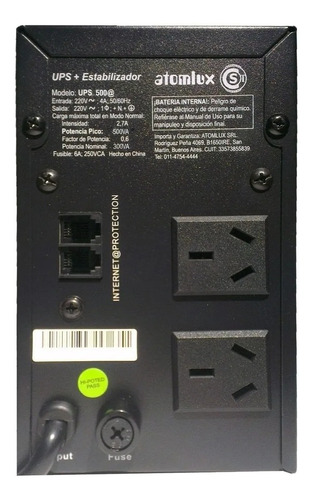 Imagen 2 de 7 de Atomlux UPS500@ 300VA - Negro - 220V - 220V