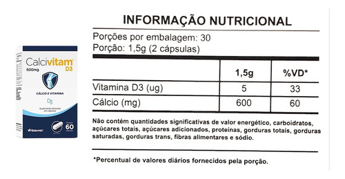 Kit 3 Calcivitam D3 Calcio E Vitamina D3 60 Caps - Herbamed