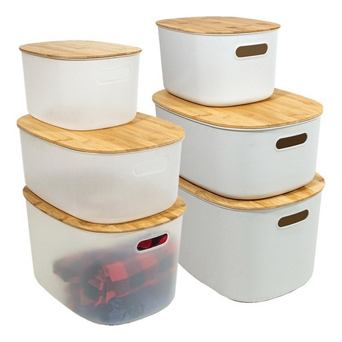 Caja Organizador Ovalada Con Tapa De Bambu 12l Color Transparente