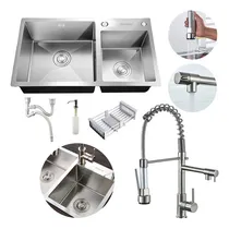 Comprar Cuba Dupla Gourmet Luxo 78x43Cm Completa Com Acessórios Pia Cozinha Aço Inox E Torneira 2 Saídas Monocomando Flexível Cor Prata Brinovar