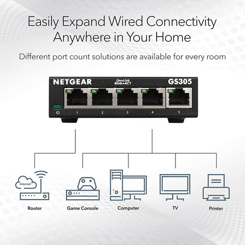 Imagen 2 de 2 de Switch Netgear 5 Puertos Gigabit 10 100 1000 Net Gear Gz305