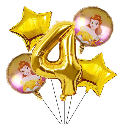 Decoracion Cumpleaño Numero 4 Princess Belle 32  Globo Para