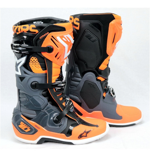 Bota Alpinestars Tech 10 Laranja Cinza Lançamento Motocross