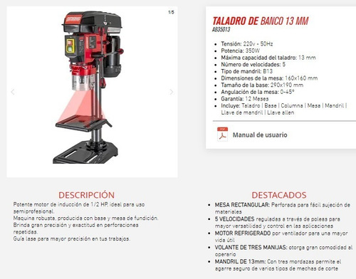 Imagen 3 de 10 de Taladro Agujereadora De Banco 13mm 350w Guia Laser 5 Velocid