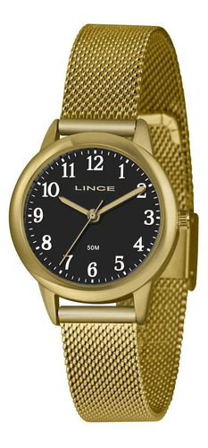 Relógio Lince Lrg4653l P2kx Feminino Dourado Mostrador Preto